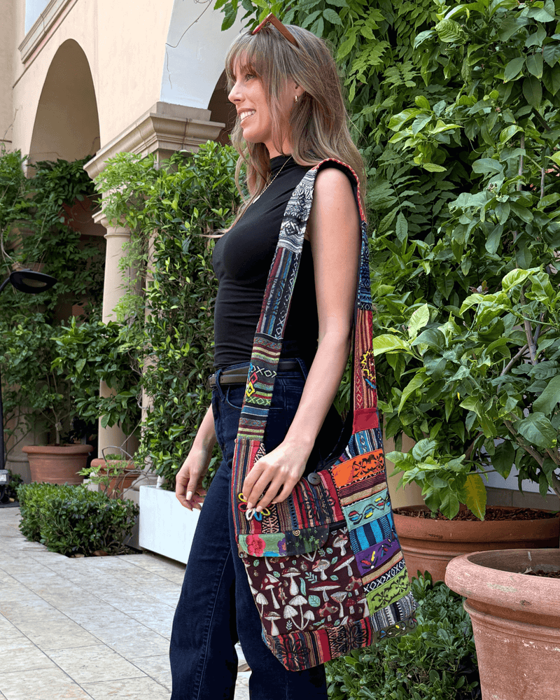 Load image into Gallery viewer, Kathmandu Collection Tribal Stripe Patchwork Hobo Bag
