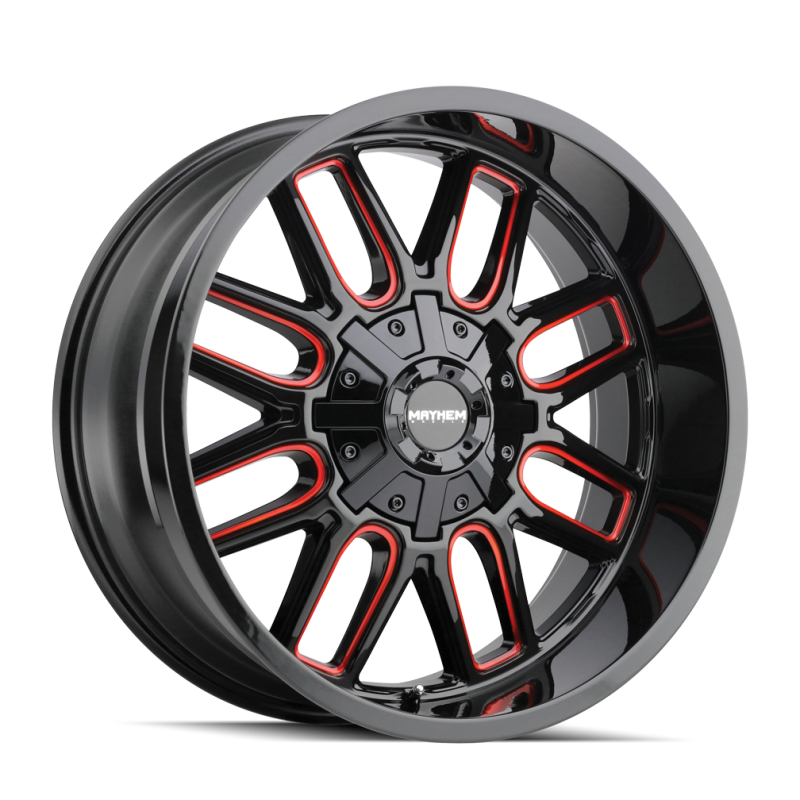 Load image into Gallery viewer, Mayhem 8107 Cogent 18x9 / 6x135 BP / 0mm Offset / 106mm Hub Black w/ Prism Red Wheel
