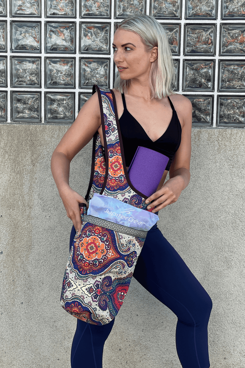 Load image into Gallery viewer, JupiterGear Yoga Mat Carrying Tote Bag with Large Pockets

