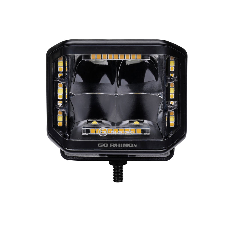 Load image into Gallery viewer, Go Rhino Xplor Blackout Combo Series Cube Sideline LED Spot Lights w/ Amber 4x3 - Blk (Pair)
