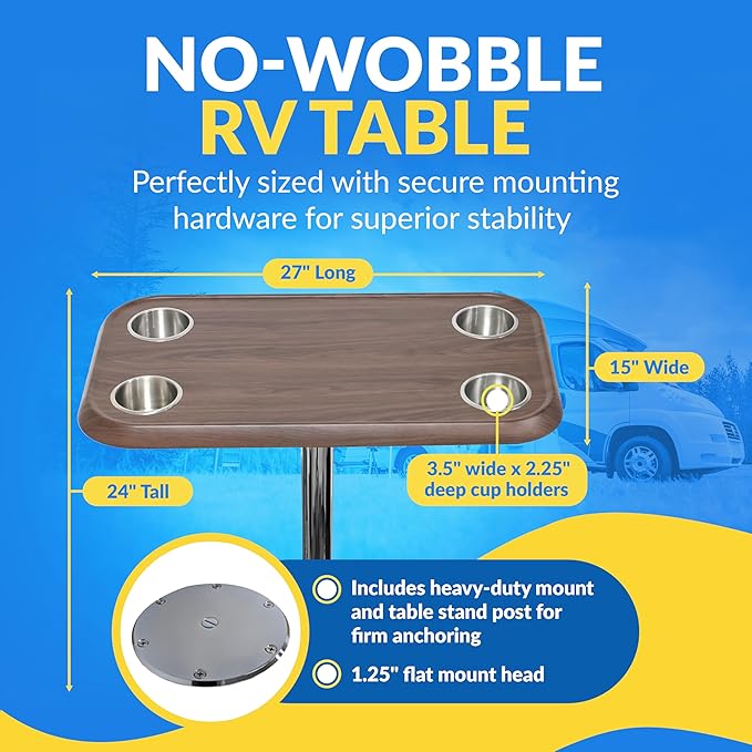 Load image into Gallery viewer, RV Side Tables | RV End Tables - Table Set - 6" Flush Mount Floor Plate / Anti Wobble, Cocktail Design (6 colors)
