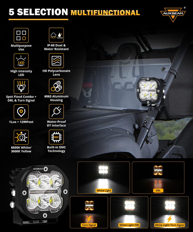 Load image into Gallery viewer, XP-ULTRA Series 3 Inch 84W LED Combo Pod Light Off Road Lights with White DRL&amp;Amber Turn Signal Light
