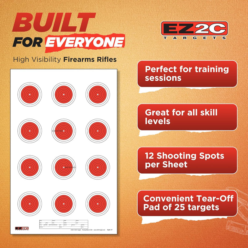 Load image into Gallery viewer, 25 EZ2C Targets Style 27/RD10: Small-bore 50ft Paper Shooting Target 11"x17" USA MADE Pad of 25
