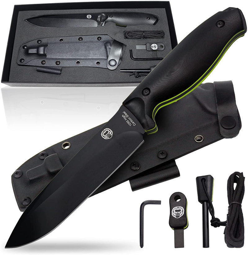 Load image into Gallery viewer, &quot;The Fireline&quot; Bushcraft Survival Knife with 1095 High Carbon Blade Giftset (Black and Green)
