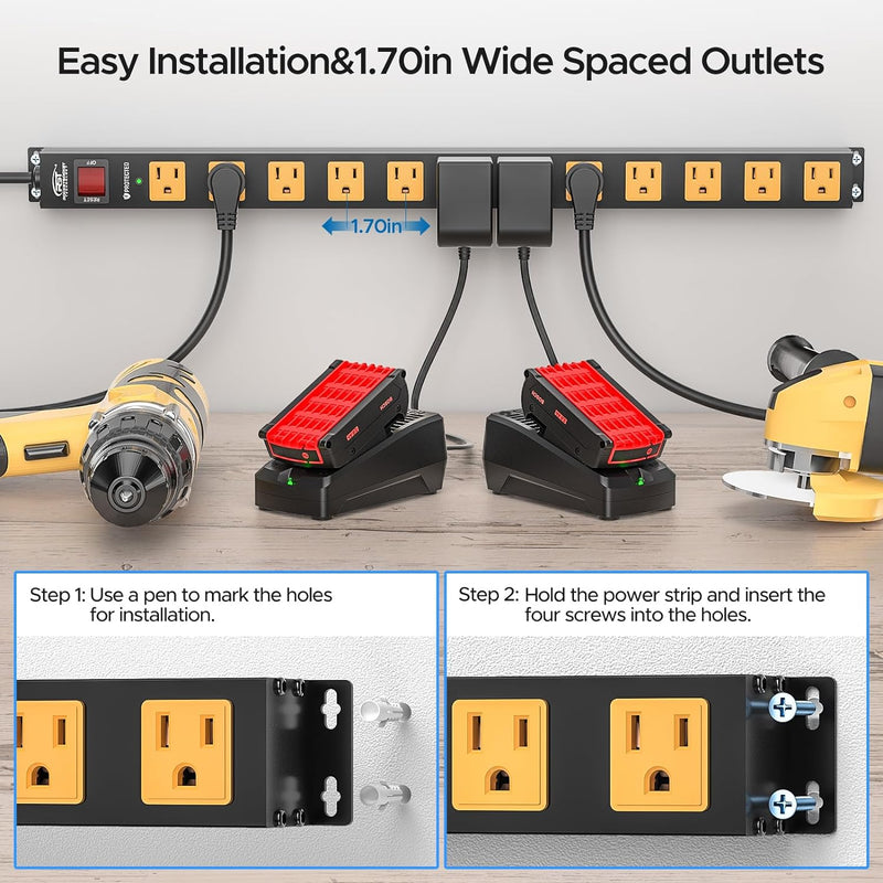 Load image into Gallery viewer, 12-Outlet 2100 Joules Heavy Duty Metal Power Strip, Mountable Surge Protector
