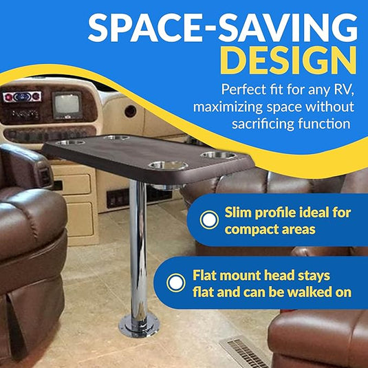 RV Side Tables | RV End Tables - Table Set - 6" Flush Mount Floor Plate / Anti Wobble, Cocktail Design (6 colors)