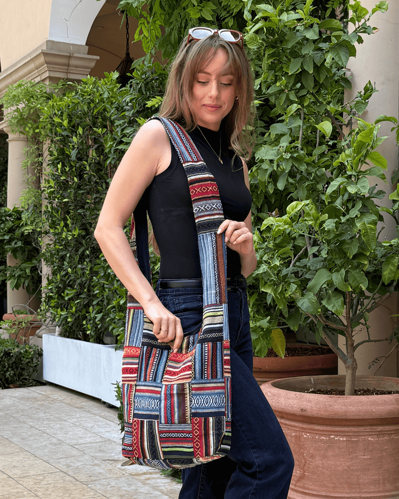 Load image into Gallery viewer, Kathmandu Collection Patchwork Striped Hobo Bag
