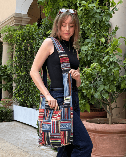 Kathmandu Collection Patchwork Striped Hobo Bag