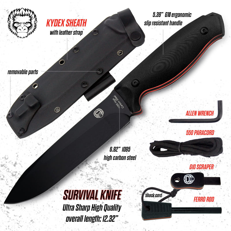 Load image into Gallery viewer, &quot;The Fireline&quot; Bushcraft Survival Knife with 1095 High Carbon Blade Giftset (Black and Orange)
