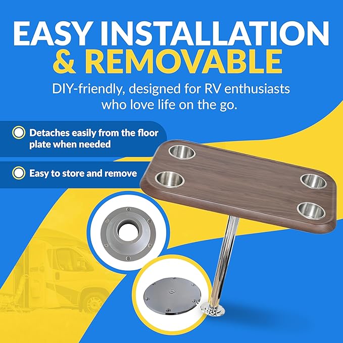 Load image into Gallery viewer, RV Side Tables | RV End Tables - Table Set - 6" Flush Mount Floor Plate / Anti Wobble, Cocktail Design (6 colors)
