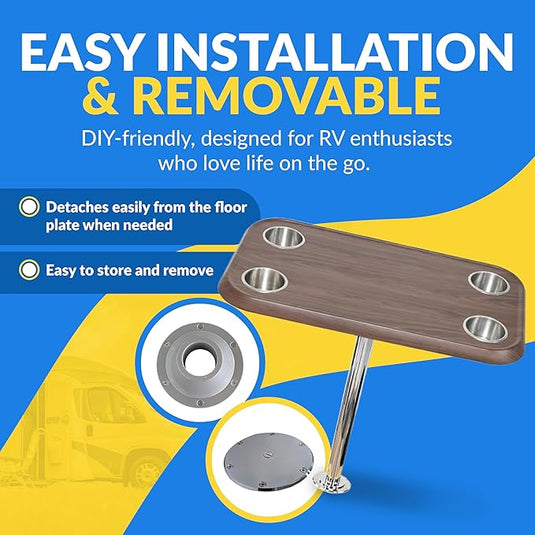 RV Side Tables | RV End Tables - Table Set - 6" Flush Mount Floor Plate / Anti Wobble, Cocktail Design (6 colors)