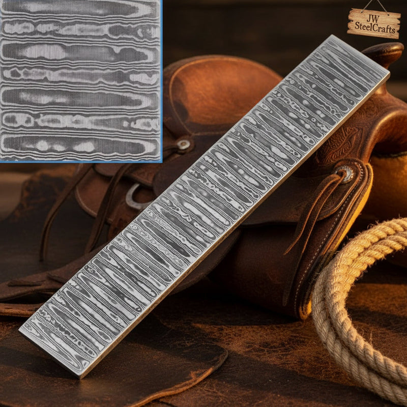 Load image into Gallery viewer, Ranchland Ladder Billet Bar 12" Handmade Ladder Pattern Damascus
