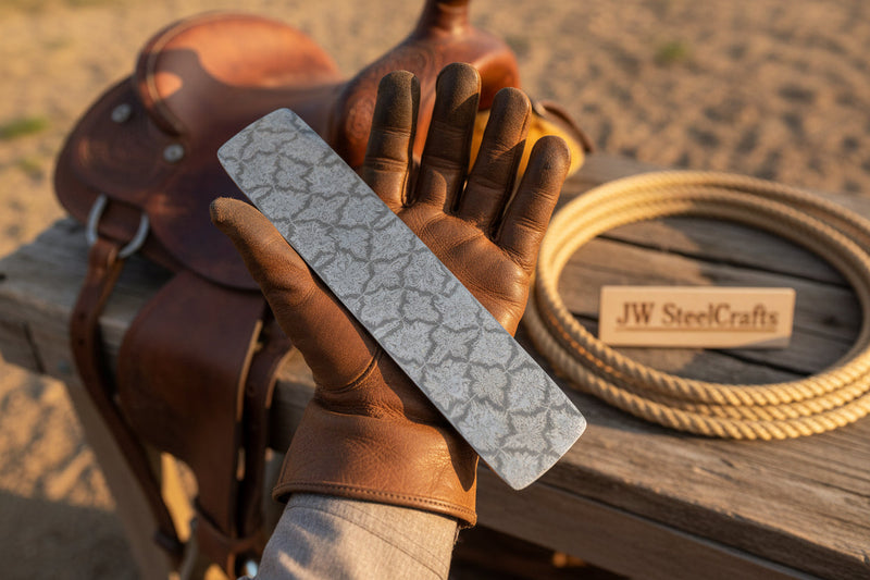 Load image into Gallery viewer, Stonebrand Damascus Billet Bar 10" Handmade Mosaic Turtle Shell
