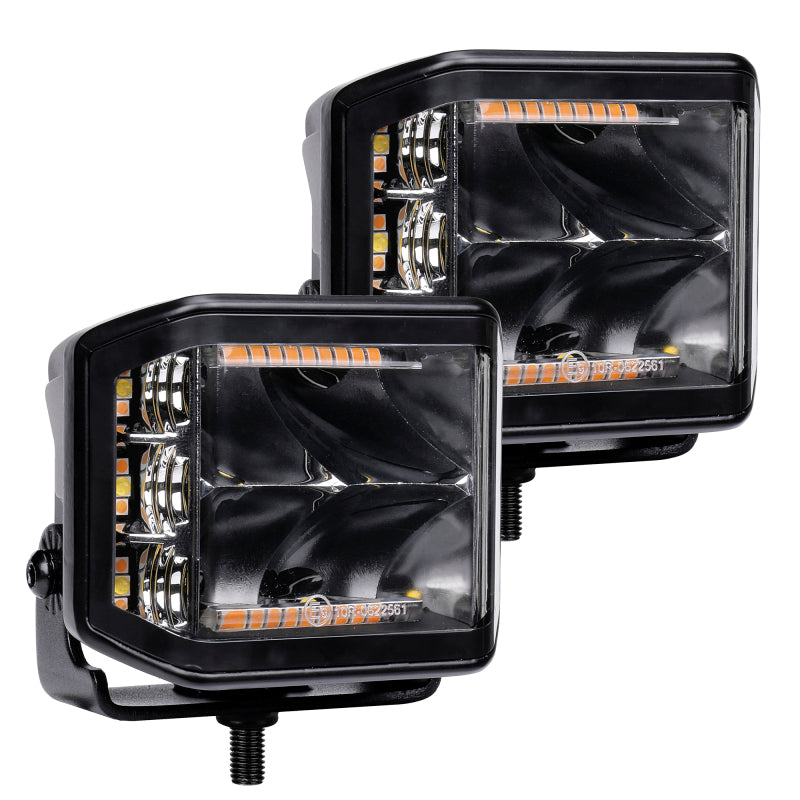 Load image into Gallery viewer, Go Rhino Xplor Blackout Combo Series Cube Sideline LED Spot Lights w/ Amber 4x3 - Blk (Pair)

