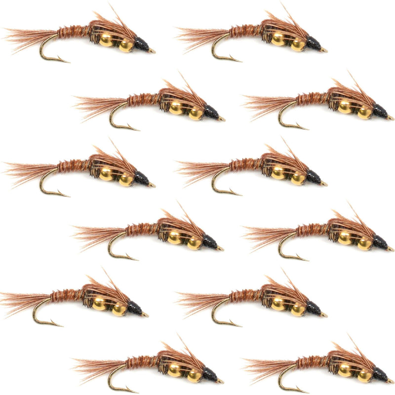 Load image into Gallery viewer, Double Bead Pheasant Tail Nymph Fly Fishing Flies -  1 Dozen Flies Hook Size 14
