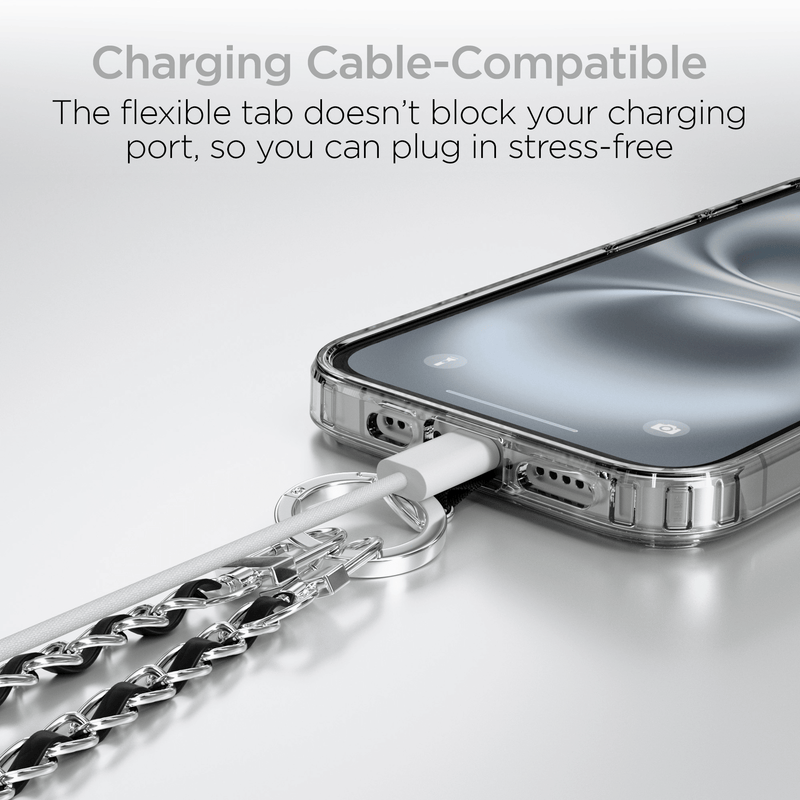 Load image into Gallery viewer, HyperGear TECHcessories Silver Chain with Black Vegan Leather Universal Crossbody Phone Strap
