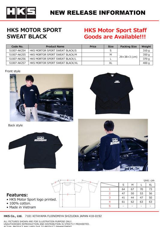 HKS Motorsport Sweatshirt Black M 51007-Ak255