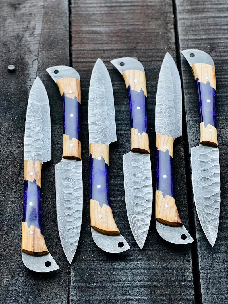 Load image into Gallery viewer, Best Japanese Knife Set – 13&quot; Forged Stainless Steel Chef Knife with Olivewood &amp; Epoxy Resin Handle + Leather Sheath
