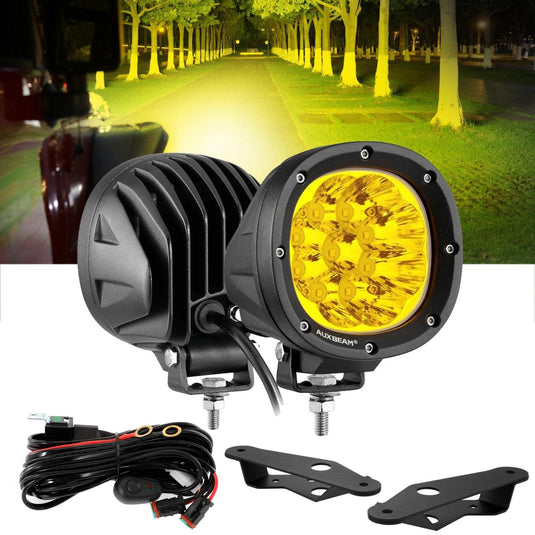 4 Inch 90W Round Yellow Spot LED Driving Lights with Dual A-Pillar Mounting Bracket For Ford Bronco 2/4 Door 2021 2022