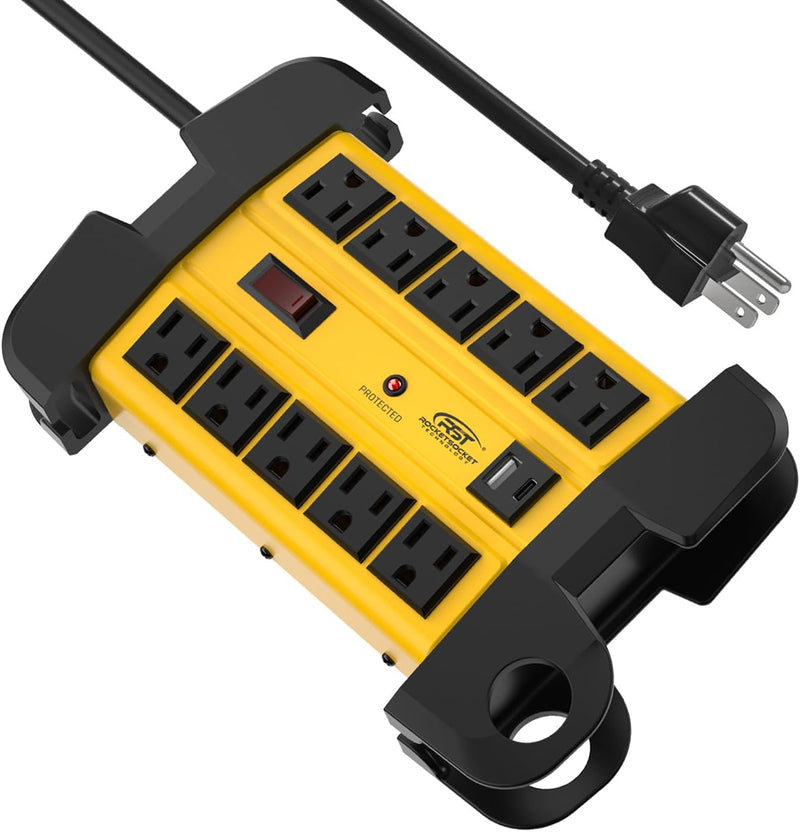 Load image into Gallery viewer, Wide Spaced 8-Outlet Heavy Duty Metal Power Strip Surge Protector, 1350 Joules Protection, Dual USB Ports
