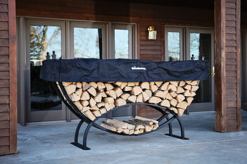Load image into Gallery viewer, 8 ft Large Crescent Steel Firewood Rack with Seasoning Cover Woodhaven
