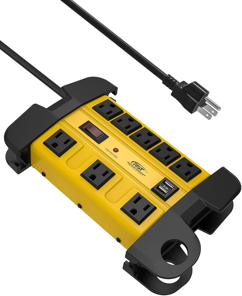 Load image into Gallery viewer, Wide Spaced 8-Outlet Heavy Duty Metal Power Strip Surge Protector, 1350 Joules Protection, Dual USB Ports

