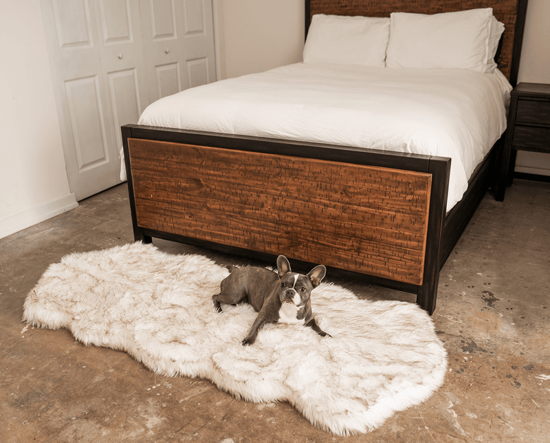 Load image into Gallery viewer, PupRug® Runner Faux Fur Memory Foam Dog Bed - Curve White with Brown Accents
