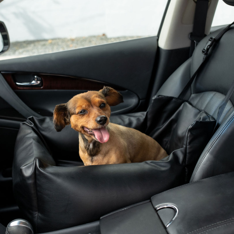 Load image into Gallery viewer, PupProtector™ Faux Cool-to-Touch Vegan Leather Memory Foam Dog Car Bed -  Black
