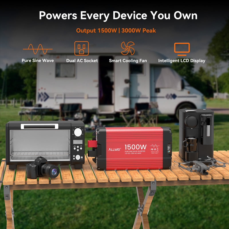 Load image into Gallery viewer, ALLWEI 1500W Pure Sine Wave Inverter 12V to 120V AC
