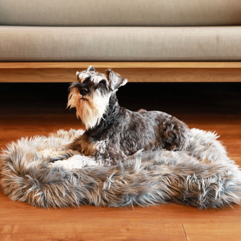 Load image into Gallery viewer, PupRug by Paw.com® Faux Fur Orthopedic Dog Bed - Curve Charcoal Grey
