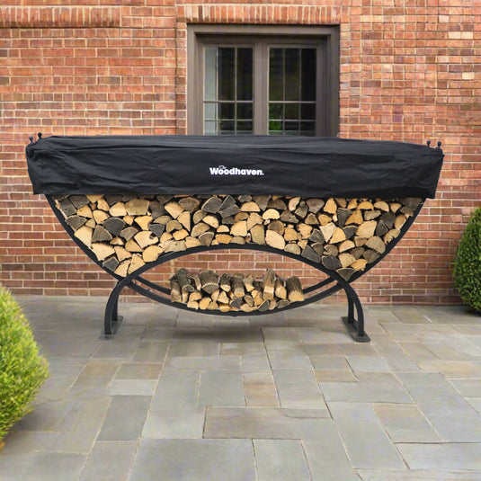 8 ft Large Crescent Steel Firewood Rack with Seasoning Cover Woodhaven