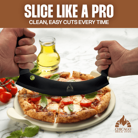 12-Inch Heavy-Duty Pizza Cutter Rocker Blade – Stainless Steel Mezzaluna Knife with Titanium Coating – Professional Pizza Cutter w/ Protective Cover