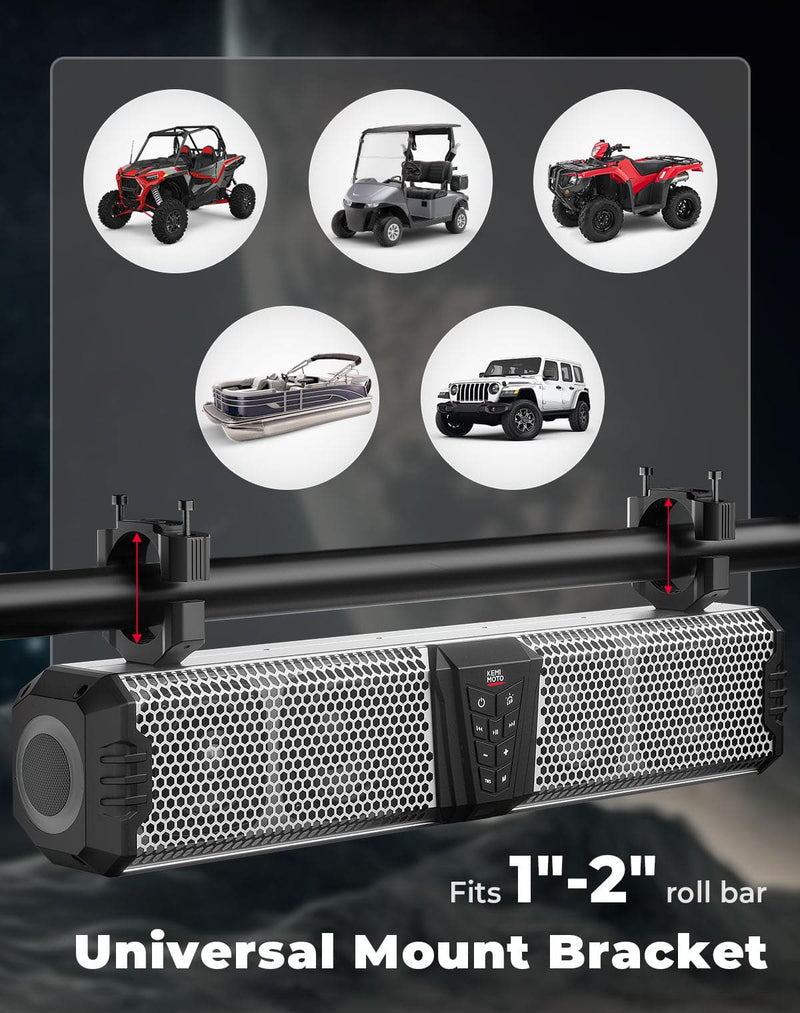 Load image into Gallery viewer, KEMIMOTO Midnight S60 26" RGB UTV Sound Bar for Golf Cart Marine 1"-2" Roll Bar
