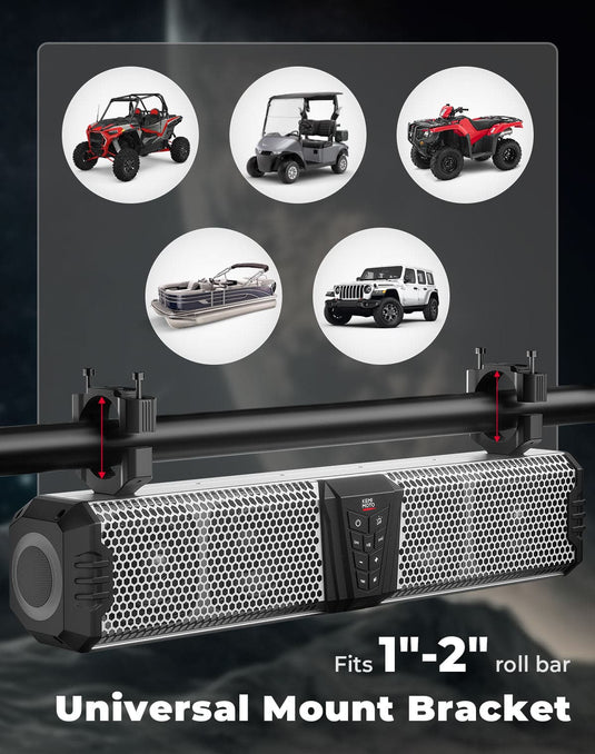 KEMIMOTO Midnight S60 26" RGB UTV Sound Bar for Golf Cart Marine 1"-2" Roll Bar