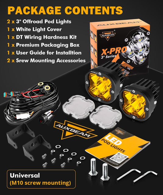 XP-ULTRA Series 3 Inch 80W Spot Beam LED Pods Amber&White Offroad Lights