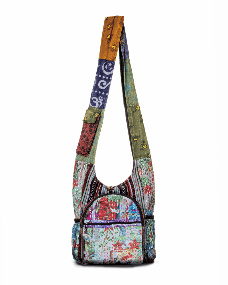 Load image into Gallery viewer, Kathmandu Collection Vintage Patchwork Hobo Bag with Water Bottle Pockets

