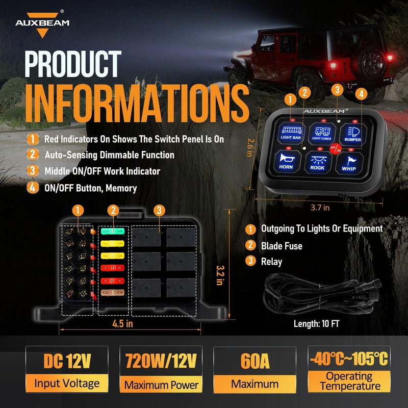 Load image into Gallery viewer, BC60 6 Gang LED Switch Panel, Off Road Light Controller (Blue)
