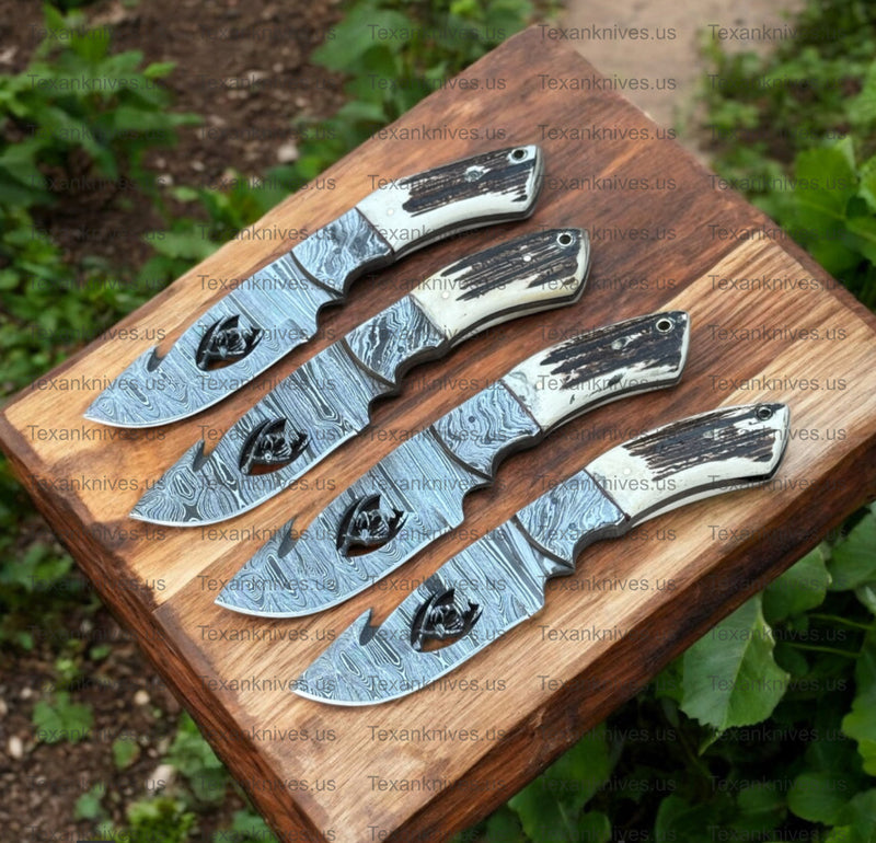Load image into Gallery viewer, Custom Handmade Guthook Hunter Knife | Damascus Steel &amp; Stag Horn Handle
