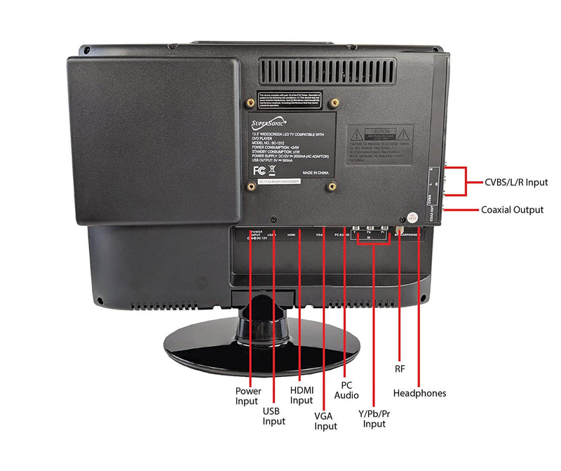 Load image into Gallery viewer, Supersonic 13.3" 12 Volt AC/DC LED HDTV with DVD Player, USB, SD Card Reader and HDMI
