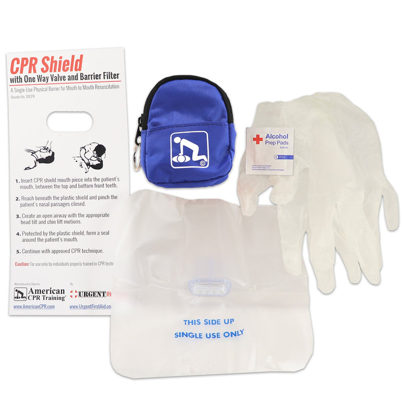 Load image into Gallery viewer, CPR Blue Beltloop Keychain Backpack with Faceshield, Gloves, and Cleansing Wipes
