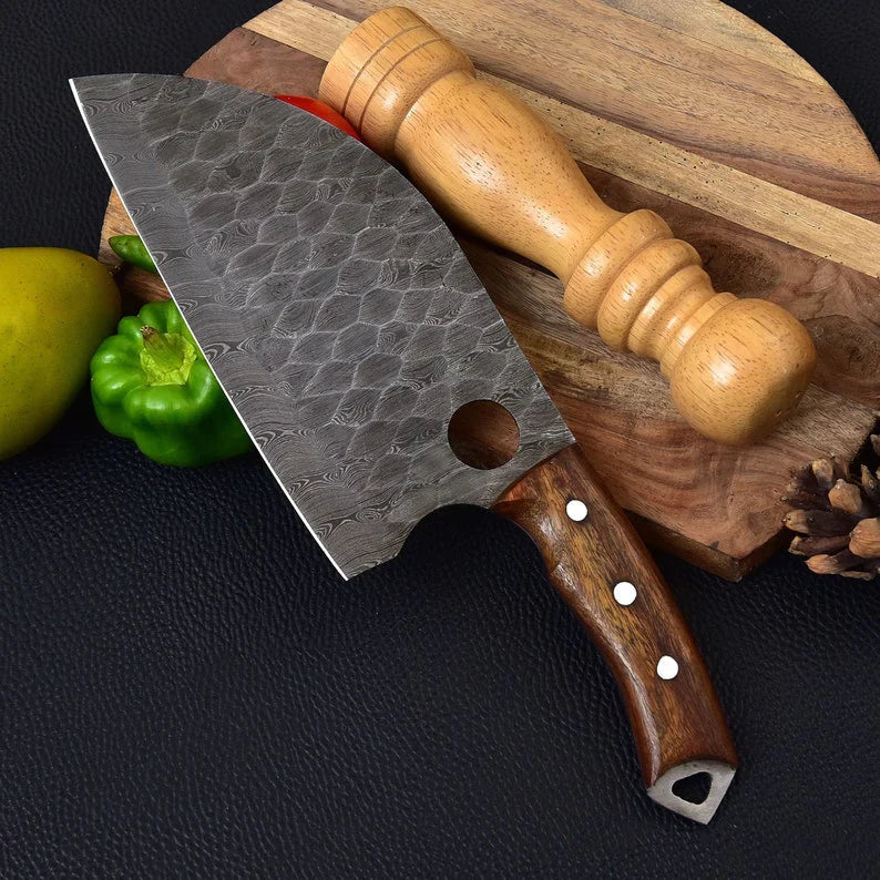 Load image into Gallery viewer, Custom Handmade Damascus Steel Cleaver Heavy Duty Chopper Chef Kitchen Knife Damascus Steel Cleaver
