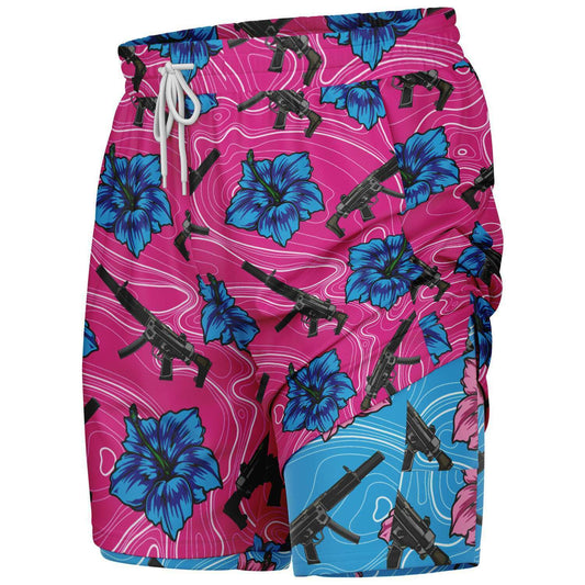 High Capacity Hibiscus Pink Men's 2-in-1 Shorts