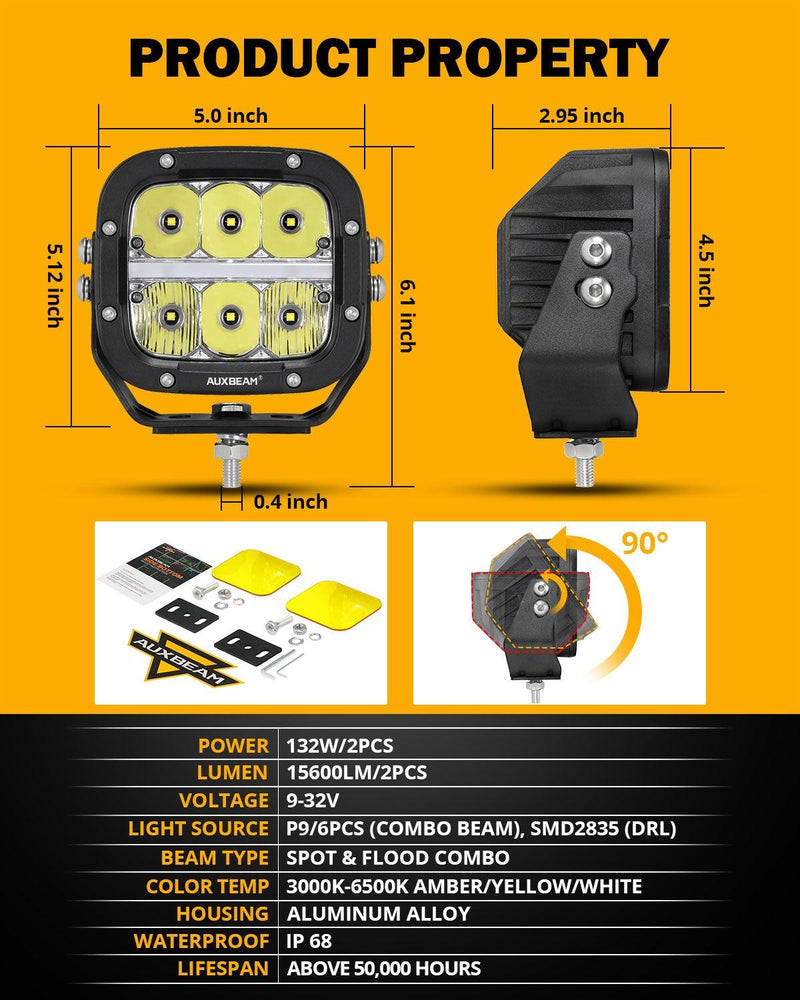 Load image into Gallery viewer, XP-ULTRA Series 5 Inch 132W 15600LM White/Amber LED Pods Driving Light with Amber DRL
