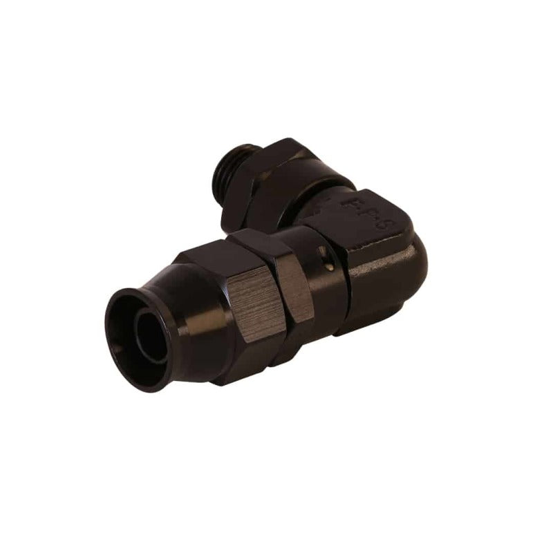 Load image into Gallery viewer, Aeromotive PTFE Hose End - AN-06 to AN-08 Hose - 90 Deg - Black Anodized 15736
