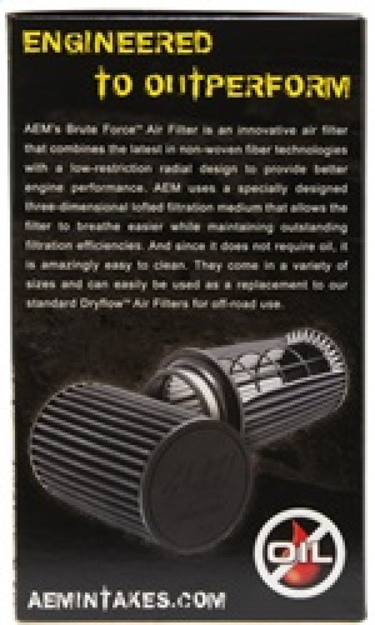 AEM Induction AEM Dryflow Conical Air Filter 2.75in Flange ID / 6in Base OD / 5.125in Top OD / 9.125in Height 21-2029BF