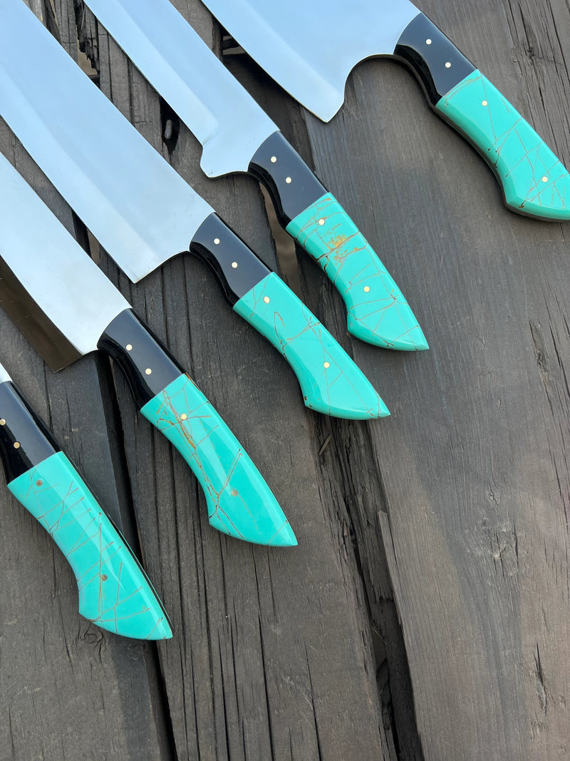 Load image into Gallery viewer, Stainless Knife Set – 13" Forged Stainless Steel Blade with Epoxy Resin Handle &amp; Leather Sheath
