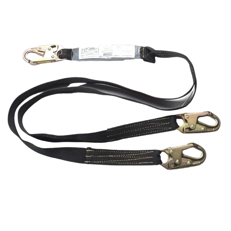 Load image into Gallery viewer, 1 3/4” x 6’ Shock Absorbing Kevlar® Y-Lanyard with Double Locking Hooks Each End and 100% Tie-Off | 96516KY
