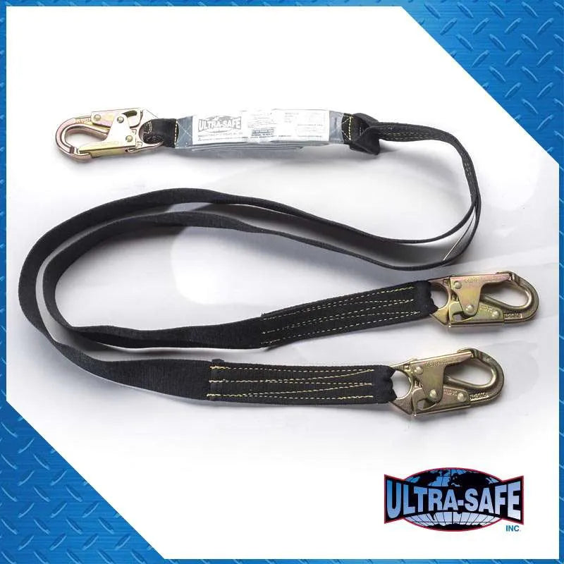Load image into Gallery viewer, 1 3/4” x 6’ Shock Absorbing Kevlar® Y-Lanyard with Double Locking Hooks Each End and 100% Tie-Off | 96516KY

