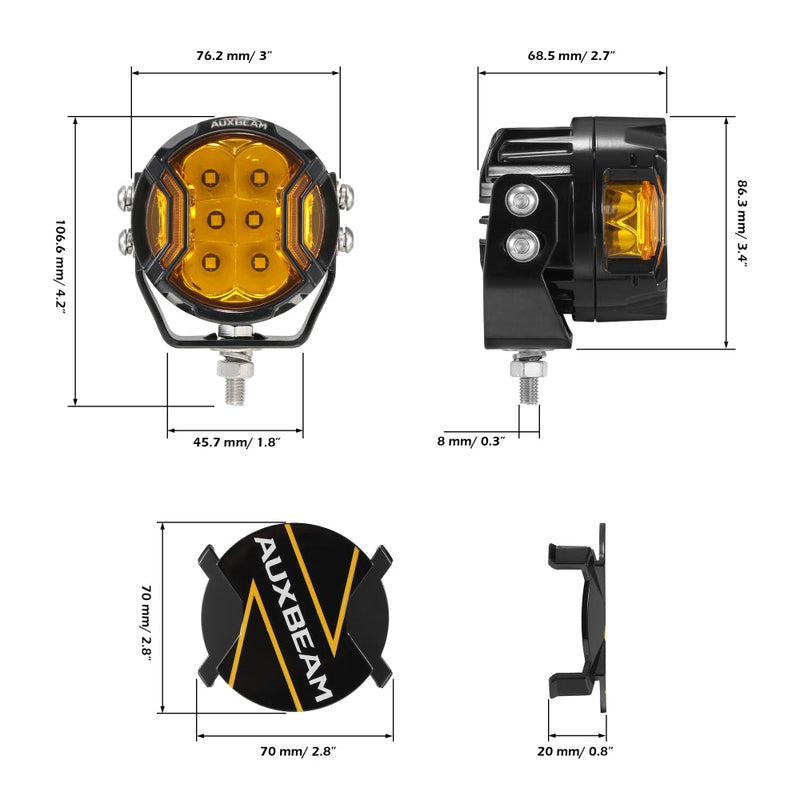Load image into Gallery viewer, V-ULTRA Series | 3 Inch 108W LED Side Shooter Amber Pod Lights with Amber DRL
