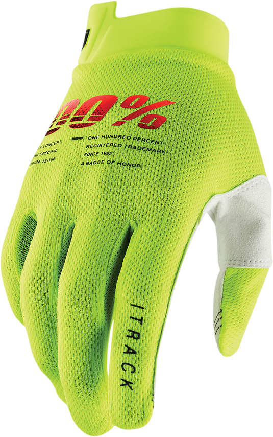 100% Youth iTrack Gloves - Fluo Yellow - Small 10009-00004